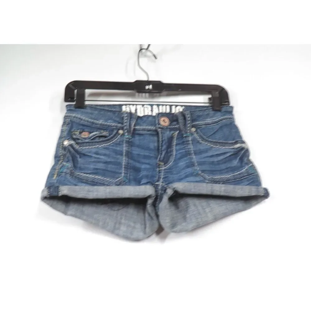 Hydraulic Stretch Low Rise Med Wash Denim Cuffed Jean Short Shorts Women 3/4